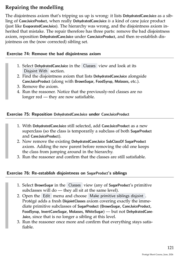 Page from the Protégé Short Course manual: Hands-on, try it yourself